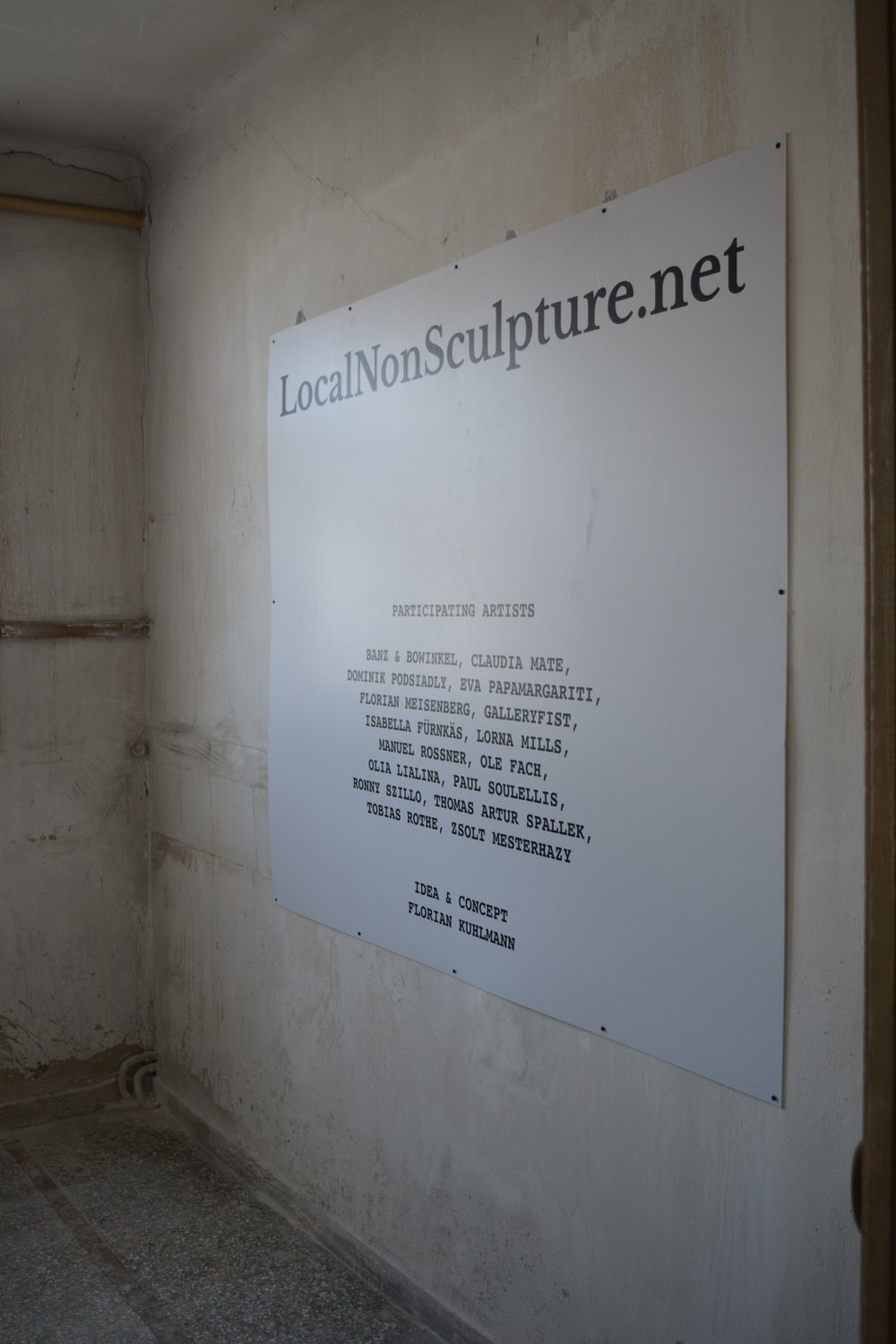Local #non sculpture — the title plate with participating artists on the windowsill